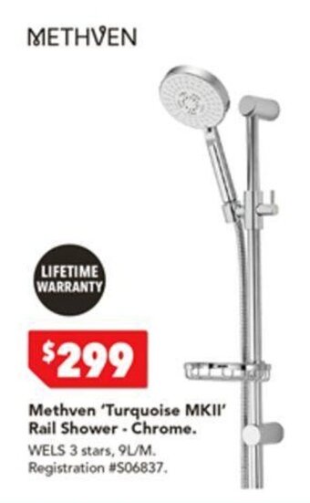 Harvey Norman Methven 'Turquoise MKII Rail Shower - Chrome offer
