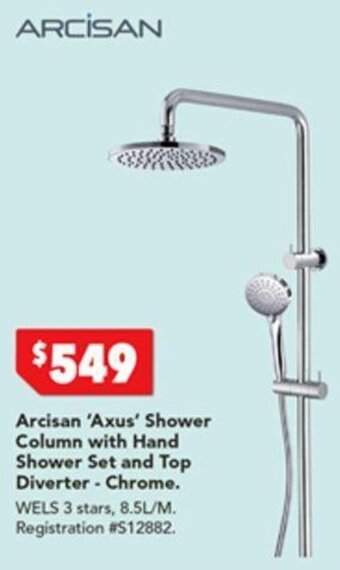 Harvey Norman Arcisan 'Axus' Shower Column with Hand Shower Set and Top Diverter - Chrome offer