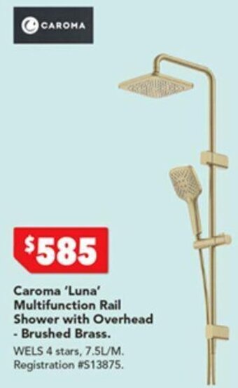 Harvey Norman Caroma'Luna' Multifunction Rail Shower with Overhead - Brushed Brass offer