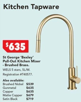 Harvey Norman St George 'Bexley' Pull-Out Kitchen Mixer - Brushed Brass offer