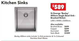 Harvey Norman St. George 'Bexley' 400mm Single Bowl Sink - brushed Brass offer