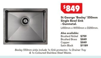 Harvey Norman St George 'Bexley' 550mm Single Bowl Sink - Gunmetal offer