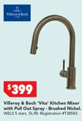 Harvey Norman Villeroy & Boch 'Vita' Kitchen Mixer with Pull Out Spray - Brushed Nickel offer