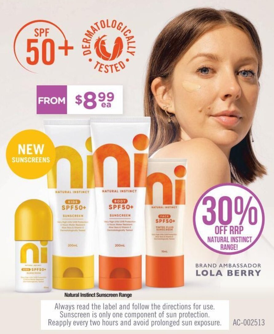 Natural Instinct Kids SPF 50+, Body SPF 50+ & Face SPF 50+ offer at