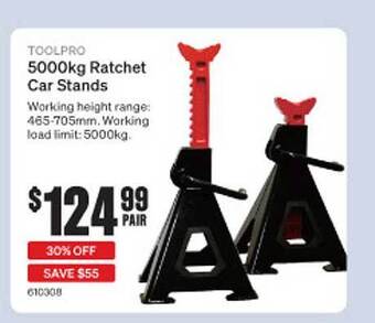 SuperCheap Auto Toolpro 5000kg ratchet car stands offer