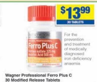 My Chemist Wagner professional ferro plus c 30 modified release tablets offer