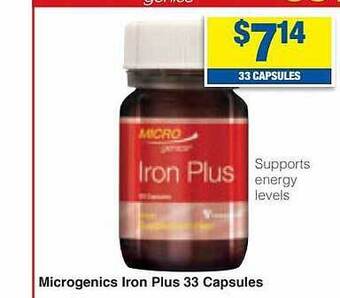 My Chemist Microgenics iron plus 33 capsules offer