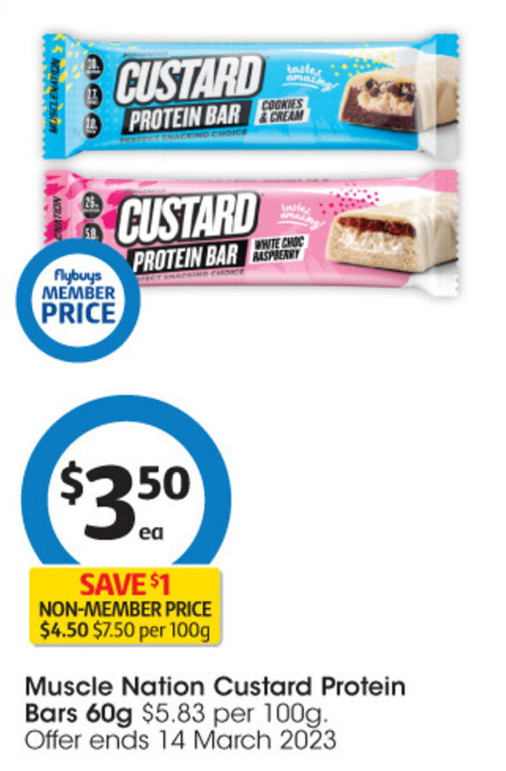 Muscle Nation Custard Protein Bars 60g offer at Coles
