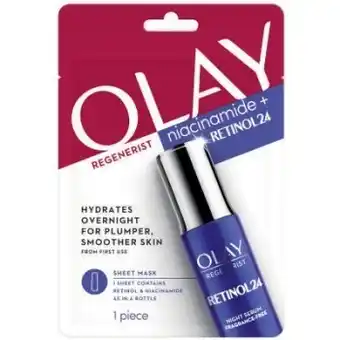 Coles Olay regenerist niacinamide + retinol 24 sheet mask 1 each offer
