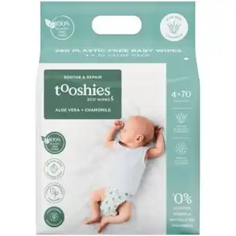 Coles Tooshies aloe vera & chamomile baby wipes 280 pack offer