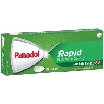 Panadol rapid for pain relief paracetamol 500mg pk 20~