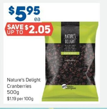 Nature's Delight Cranberries 500g