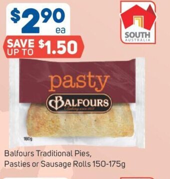 Foodland Balfours Traditional Pies, Pasties or Sausage Rolls 150-175g offer