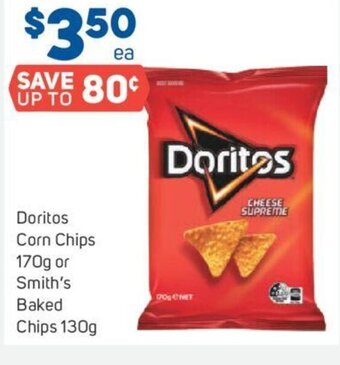 Foodland Doritos Corn Chips 170g or Smith's Baked Chips 130g offer