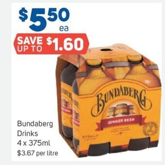 Foodland Bundaberg Drinks 4 x 375ml. offer