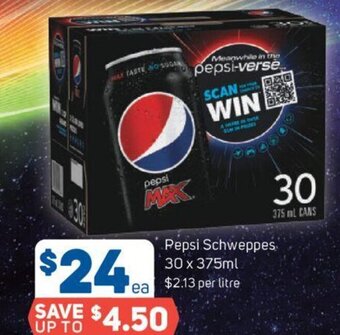 Foodland Pepsi Schweppes 30 x 375ml. offer