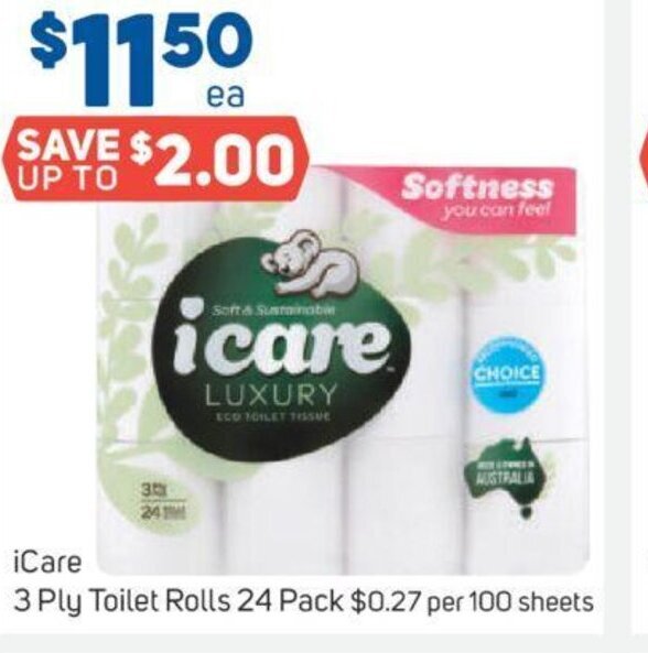 iCare 3 Ply Toilet Rolls 24 Pack offer at Foodland