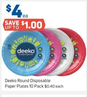 Foodland Deeko Round Disposable Paper Plates 10 Pack offer