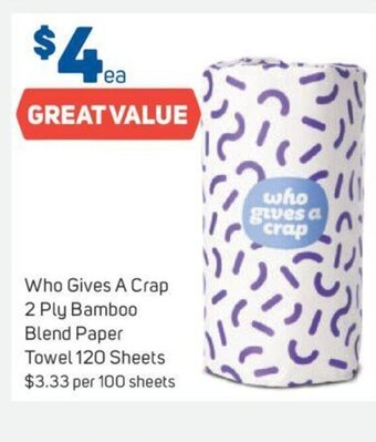 Foodland Who Gives A Crap 2 Ply Bamboo Blend Paper Towel 120 Sheets offer