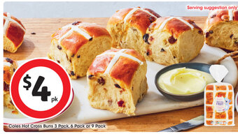 Coles Coles Hot Cross Buns 3 Pack, 6 Pack or 9 Pack offer