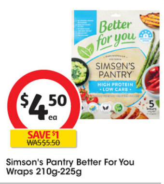 Coles Simson's Pantry Better For You Wraps 210g-225g offer