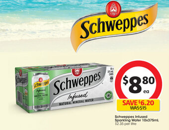 Coles Schweppes Infused Sparkling Water 10x375ml offer
