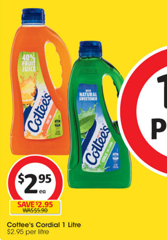 Coles Cottee's Cordial 1 Litre offer