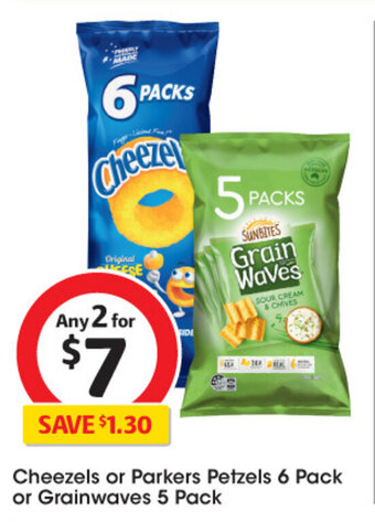 Coles Cheezels Or Parkers Petzels 6 pack Or Grainwaves 5 Pack offer