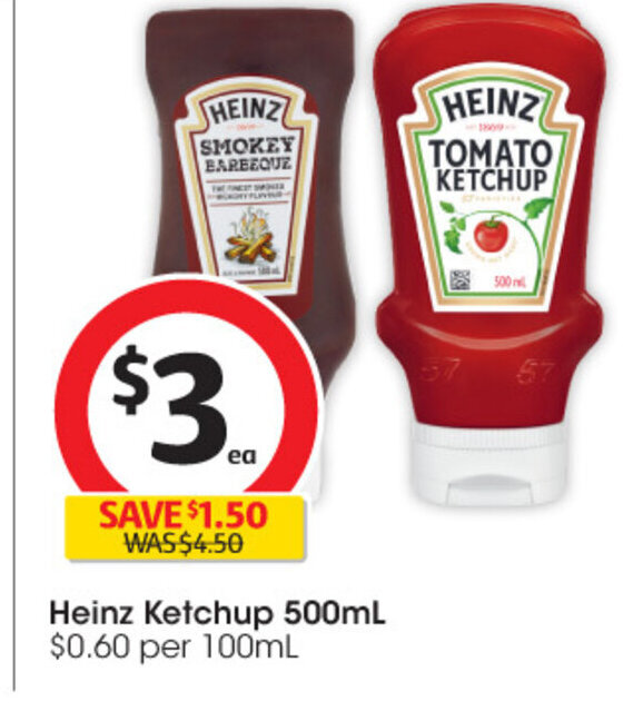 Heinz Ketchup 500ml. offer at Coles