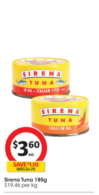 Coles Sirena Tuna 185g offer