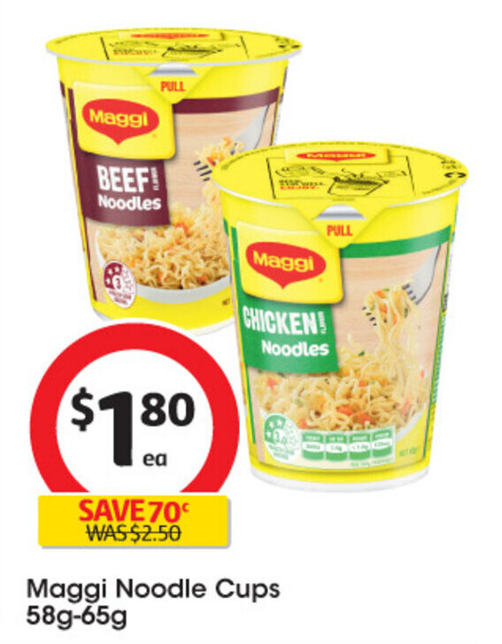 Maggi Noodle Cups 58g65g offer at Coles