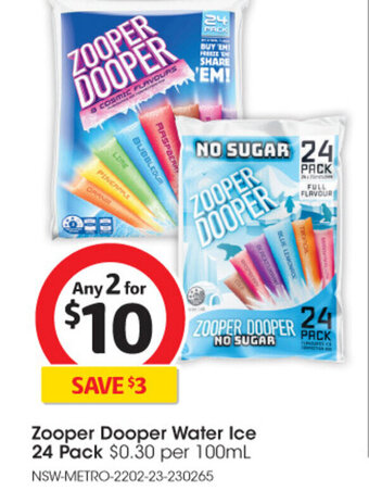 Coles Zooper Dooper Water Ice 24 pack offer