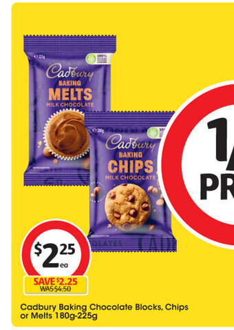 Coles Cadbury Baking Chocolate Blocks,Chips or Melts 180g-225g offer