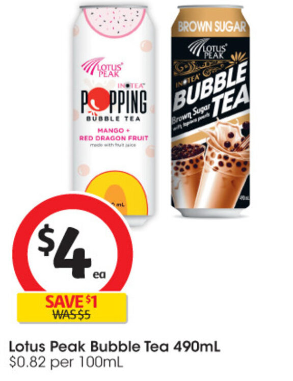 Lotus Peak Bubble Tea 490ml offer at Coles