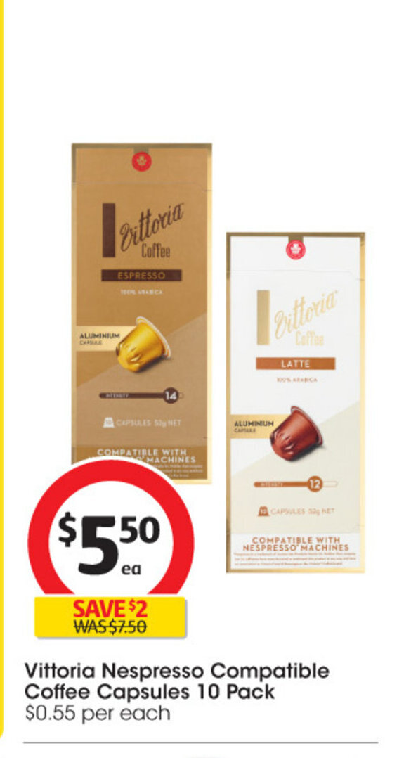 Vittoria Nespresso Compatible Coffee Capsules 10 Pack offer at Coles
