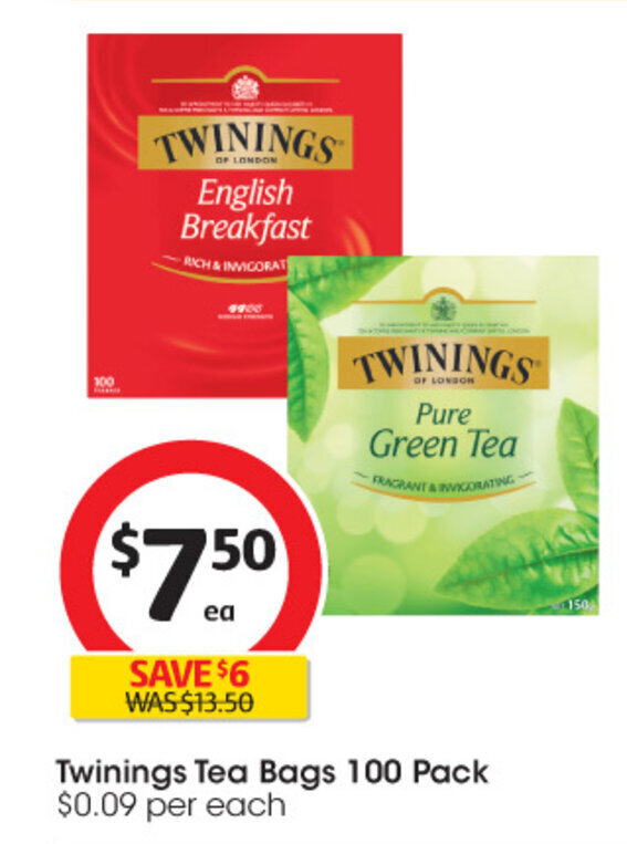 Twinings Tea Bags 100 pack offer at Coles