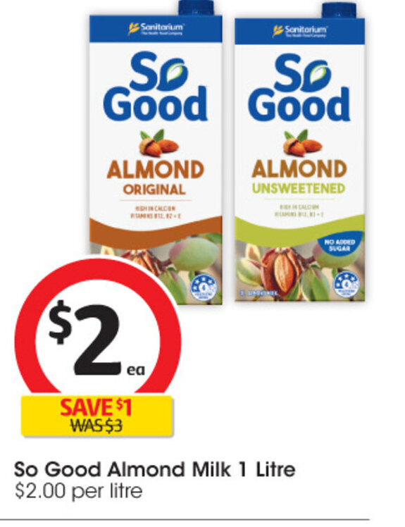 So Good Almond Milk 1 Litre offer at Coles