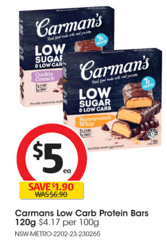 Carmans Low Carb Protein Bars 120g offer at Coles