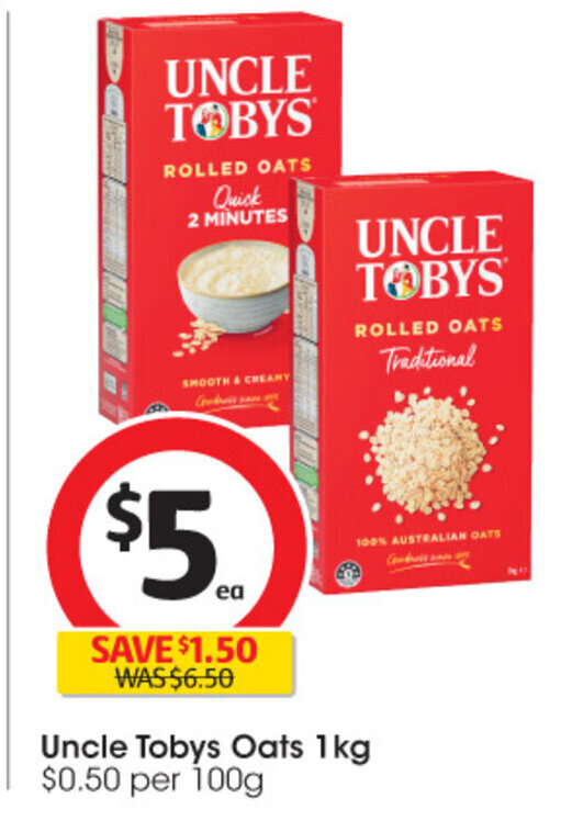 Uncle Tobys Oats 1kg offer at Coles