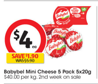 Coles Babybel Mini Cheese 5 pack 5x 20g offer