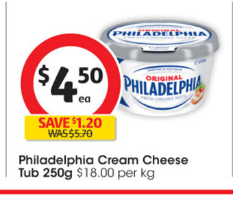 Coles Philadelphia Cream Cheese Tub 250g offer