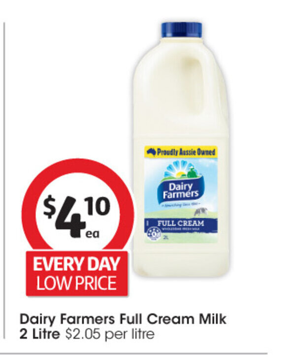 Dairy Farmers Full Cream Milk 2 Litre offer at Coles