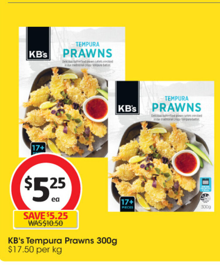 KB's Tempura Prawns 300g offer at Coles