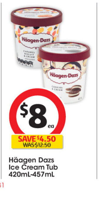 Coles Häagen Dazs Ice Cream Tub 420ml-457ml offer