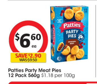 Coles Patties Party Meat Pies 12 pack 560g offer