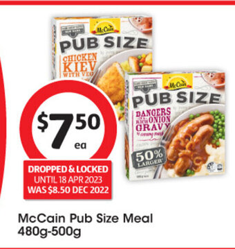 Coles Mc Cain Pub Size Meal 480g-500g offer