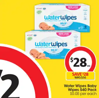 Coles Water Wipes Baby Wipes 540 Pack offer