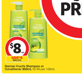 Coles Garnier Fructis Shampoo or Conditioner 850 ml offer