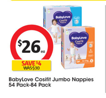 Coles Babylove Cosifit Jumbo Nappies 54 Pack-84 Pack offer