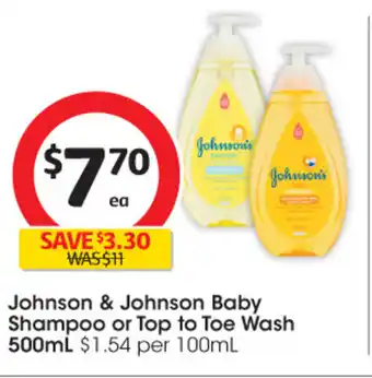 Coles Johnson & Johnson Baby Shampoo or Top To Toe Wash 500 ml. offer